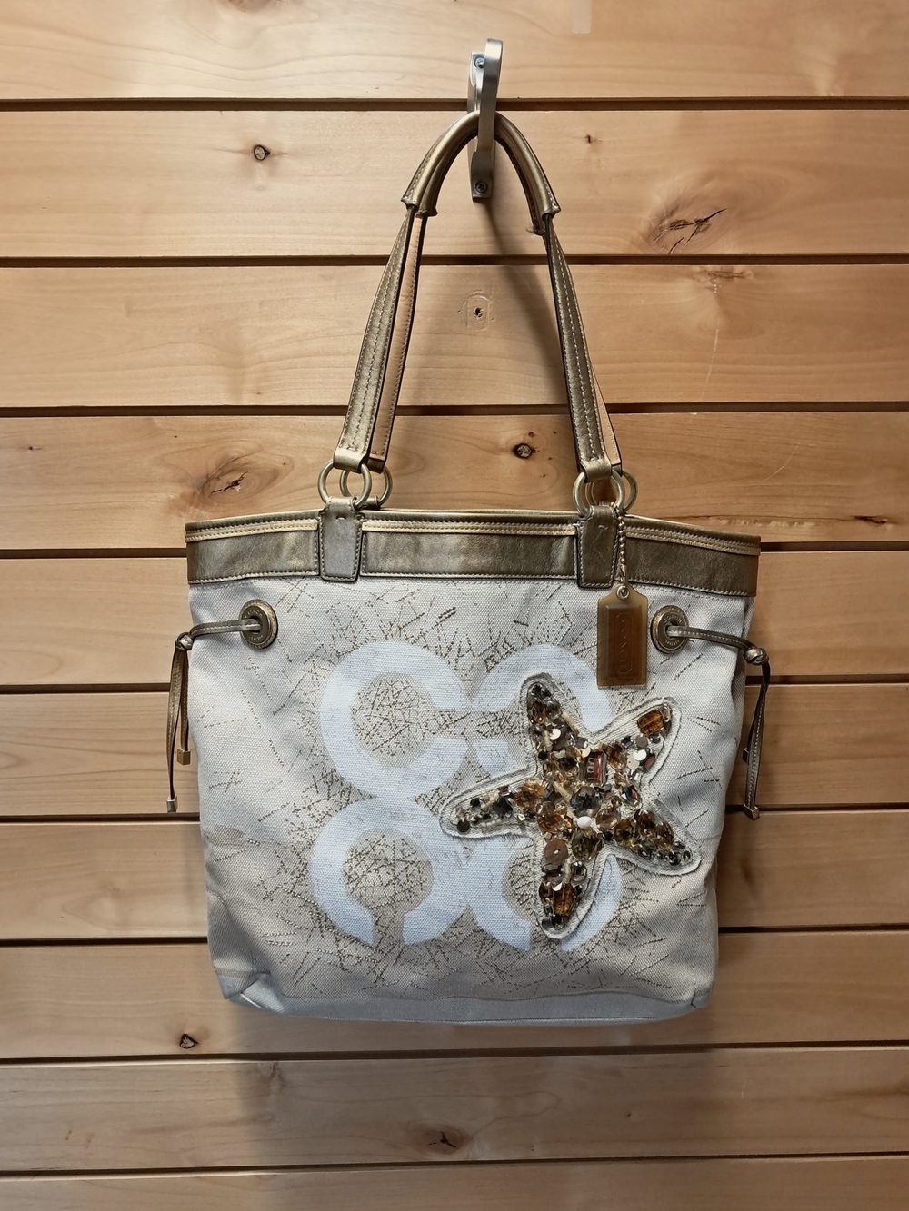 Rare Coach Audrey Canvas Limited Edition Tote Bag W/ Jeweled Starfish & Hang Tag